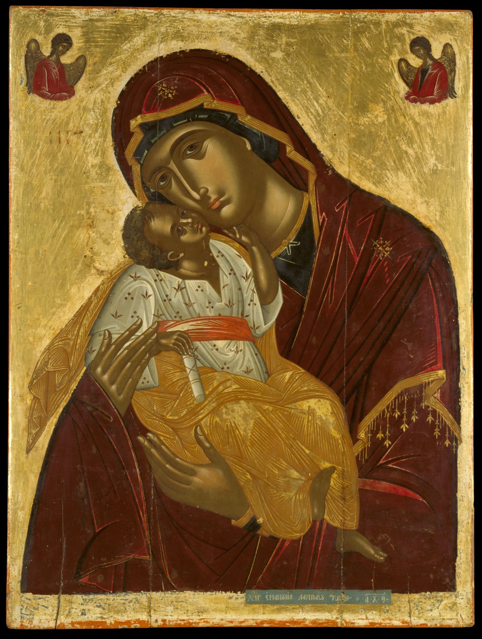 Ikon för Jungfrun av ömhet, från Kreta c.1609 (äggtempera och bladguld på panel) av Lambardos Emmanuel