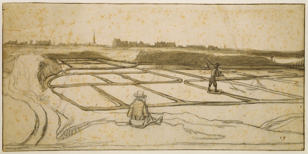 Saltbrytning i Le Croisic, 1645 (krita, penna och pensel på papper) av Lambert Doomer