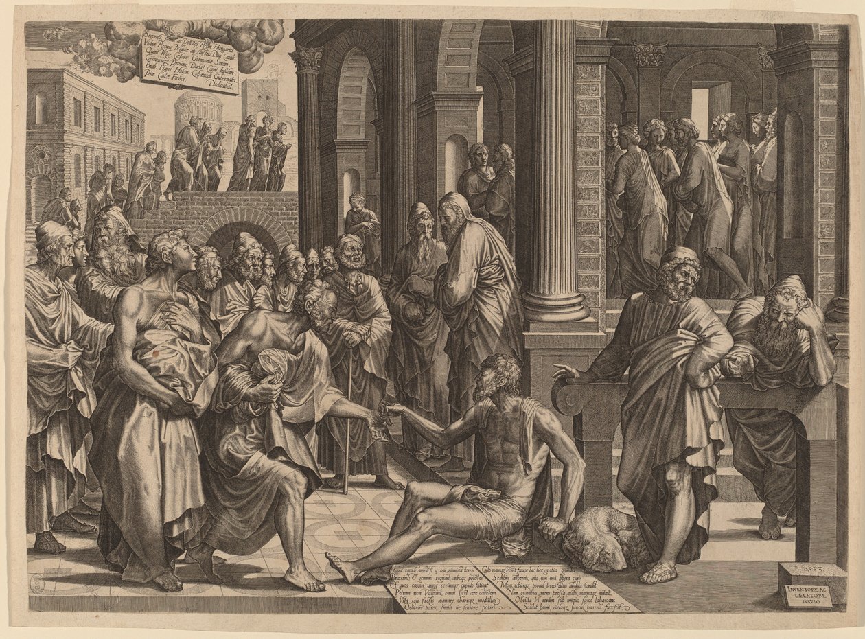 Apostlarna Petrus och Johannes som helar den förlamade av Lambert Suavius