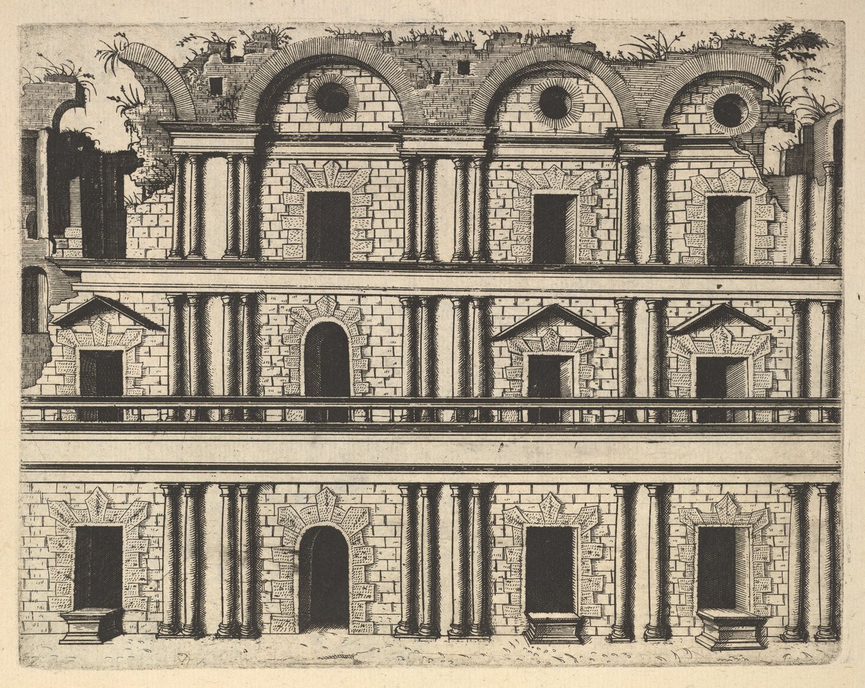 Ruin av en palatsfasad [Palatium M. Agrippa] från serien 