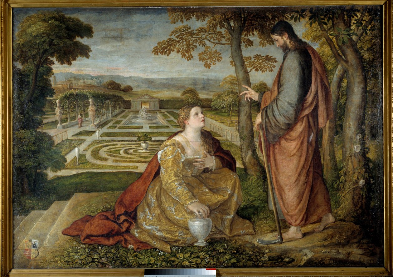 Noli Me Tangere Kristus och Maria Magdalena. Målning av Lambert Sustris (1515-1568) av Lambert Sustris