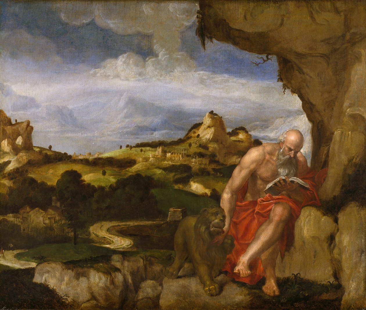 St Hieronymus i vildmarken, mitten av 1500-talet av Lambert Sustris