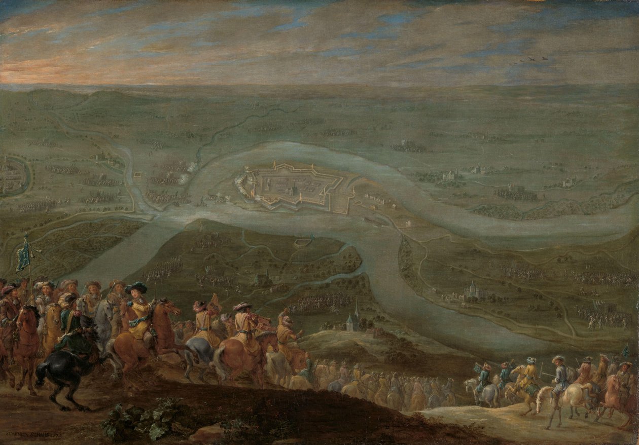 Kung Ludvig XIV och hans följe vid belägringen av Schenkenschans, 1672 av Lambert de Hondt (II)