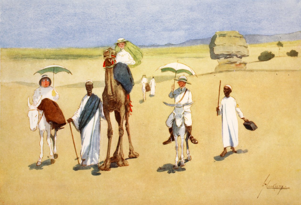 Runt pyramiderna, från "The Light Side of Egypt", 1908 av Lance Thackeray