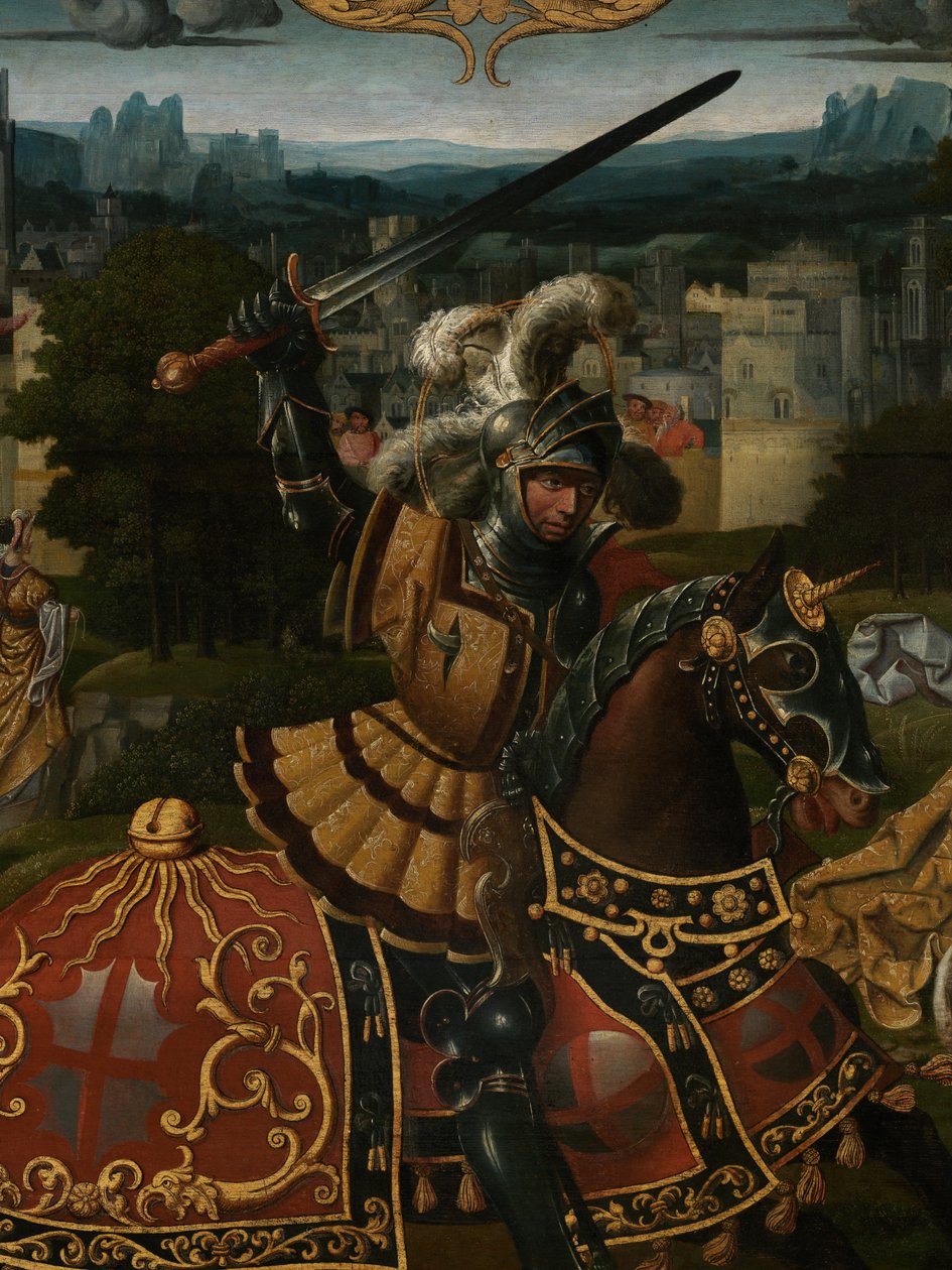 Detalj av legenden om St. George (olja på panel) av Lancelot (school of) Blondeel
