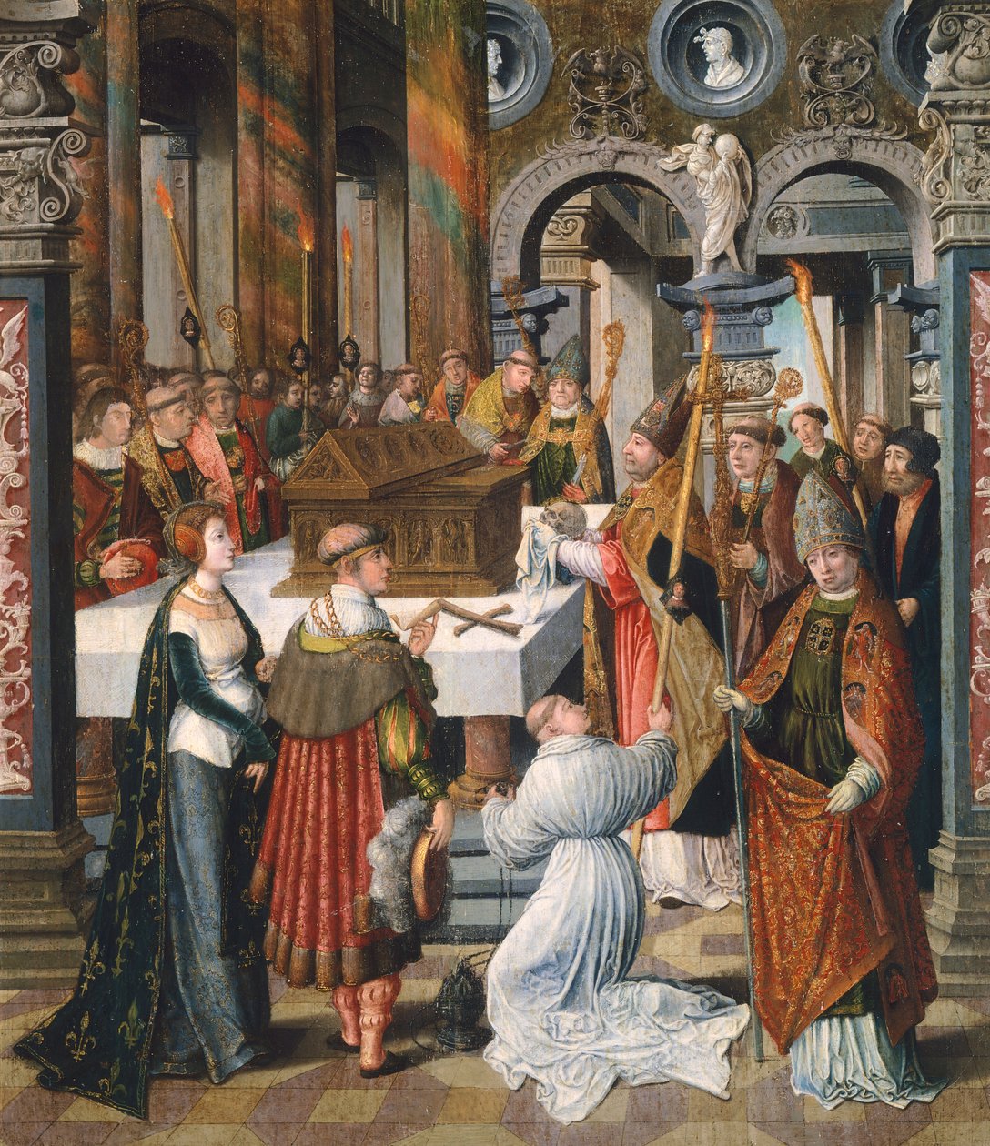 Mässan, detalj från Legend of St Bertin, av Lancelot Blondeel (1488-1581), panel av Lancelot Blondeel