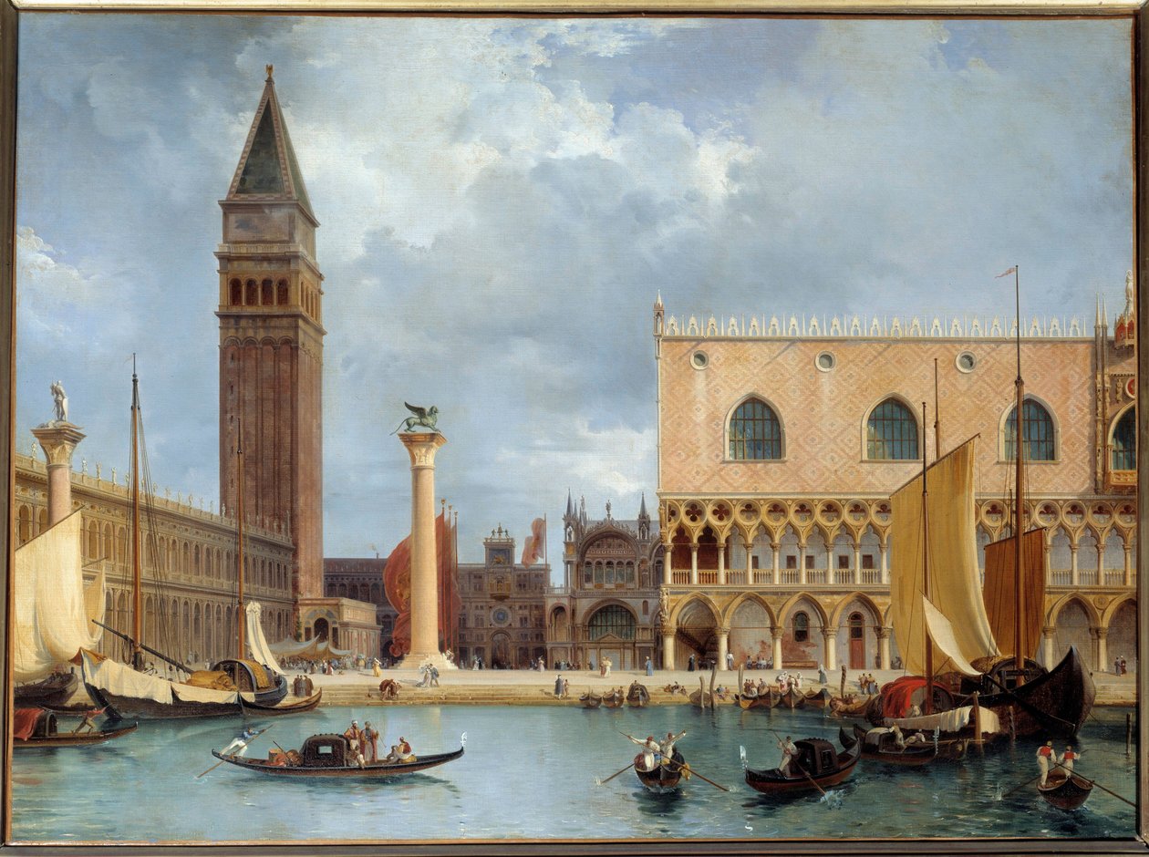 Utsikt över en del av hertigpalatset och Piazzetta i Venedig Målning av Theodore Turpin de Crisse (1782-1859) 1829 Sön. 0,75x1 m av Lancelot Théodore Turpin de Crissé de Crissé