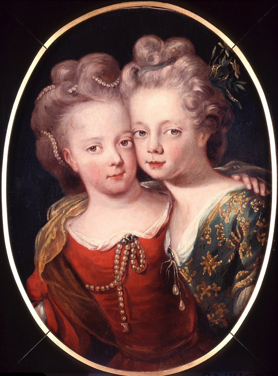 Dubbelporträtt av Isabella Charlotte och Sophia Hedwig som barn av Lancelot Volders