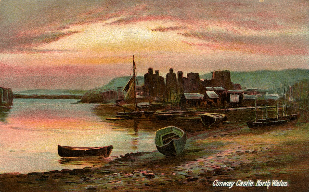 Conway Castle, Caernarvonshire, North Wales, sent 1800- eller tidigt 1900-tal. av Langsdorff and Co