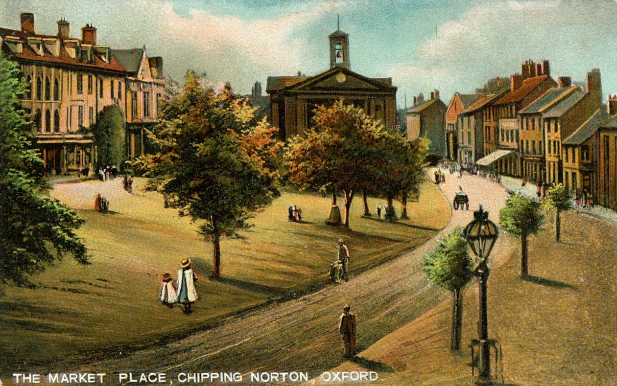 Market Place, Chipping Norton, Oxfordshire, sent 1800- eller tidigt 1900-tal. av Langsdorff and Co