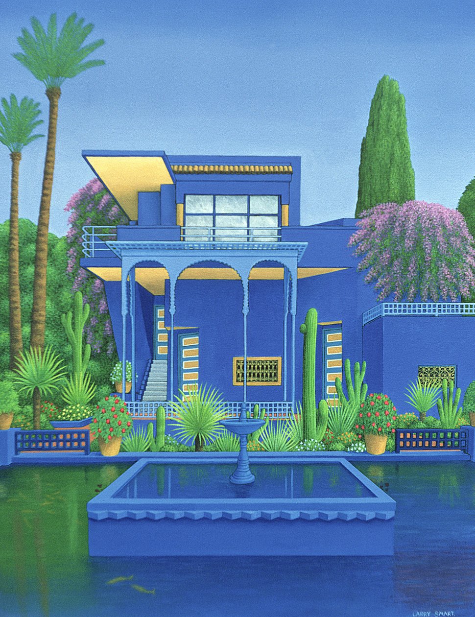 Majorelle Gardens, Marrakech, 1996 (akryl på linne) (se 186509) av Larry Smart