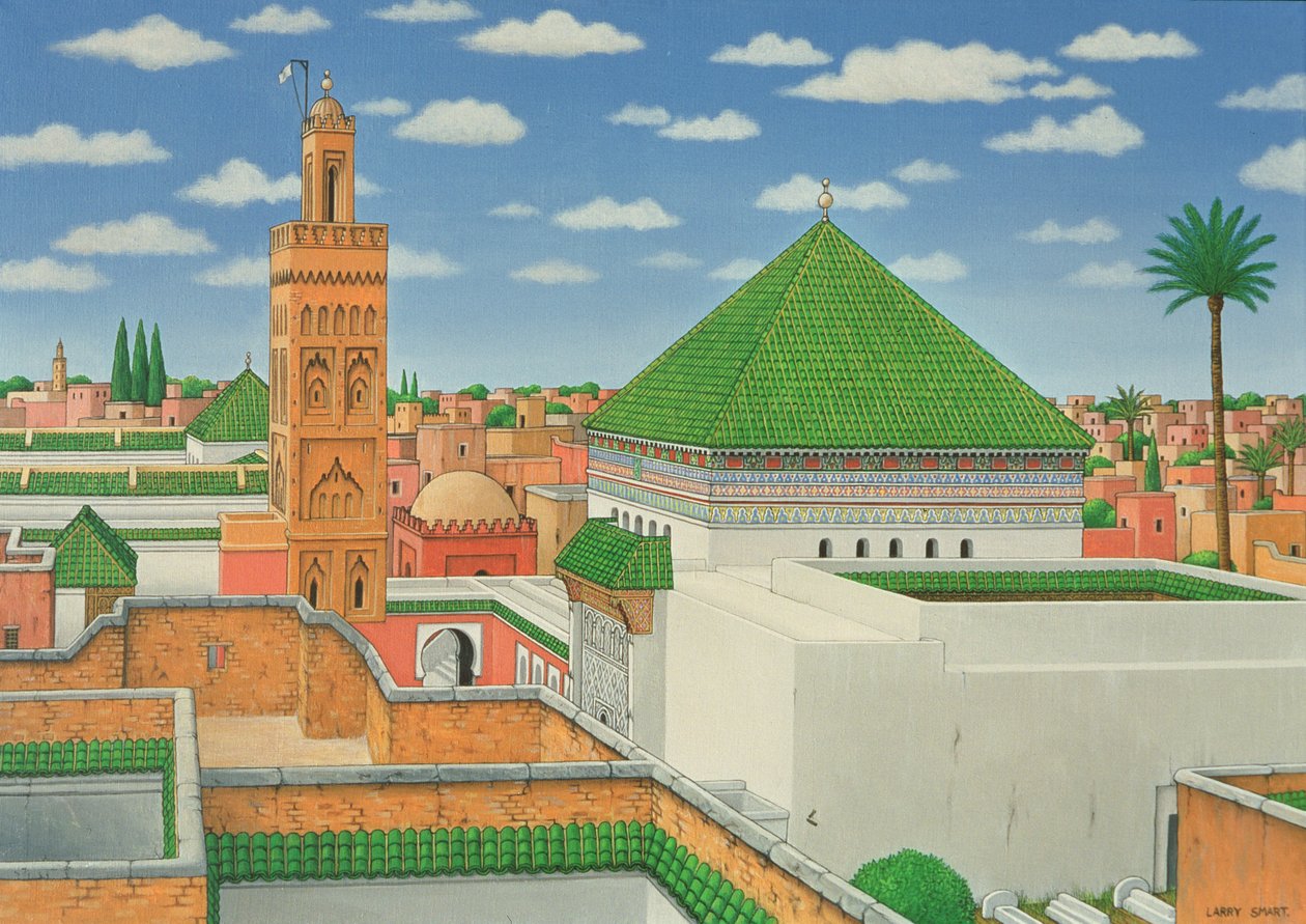Rooftops, Marrakech, 1998 (akryl på linne) av Larry Smart