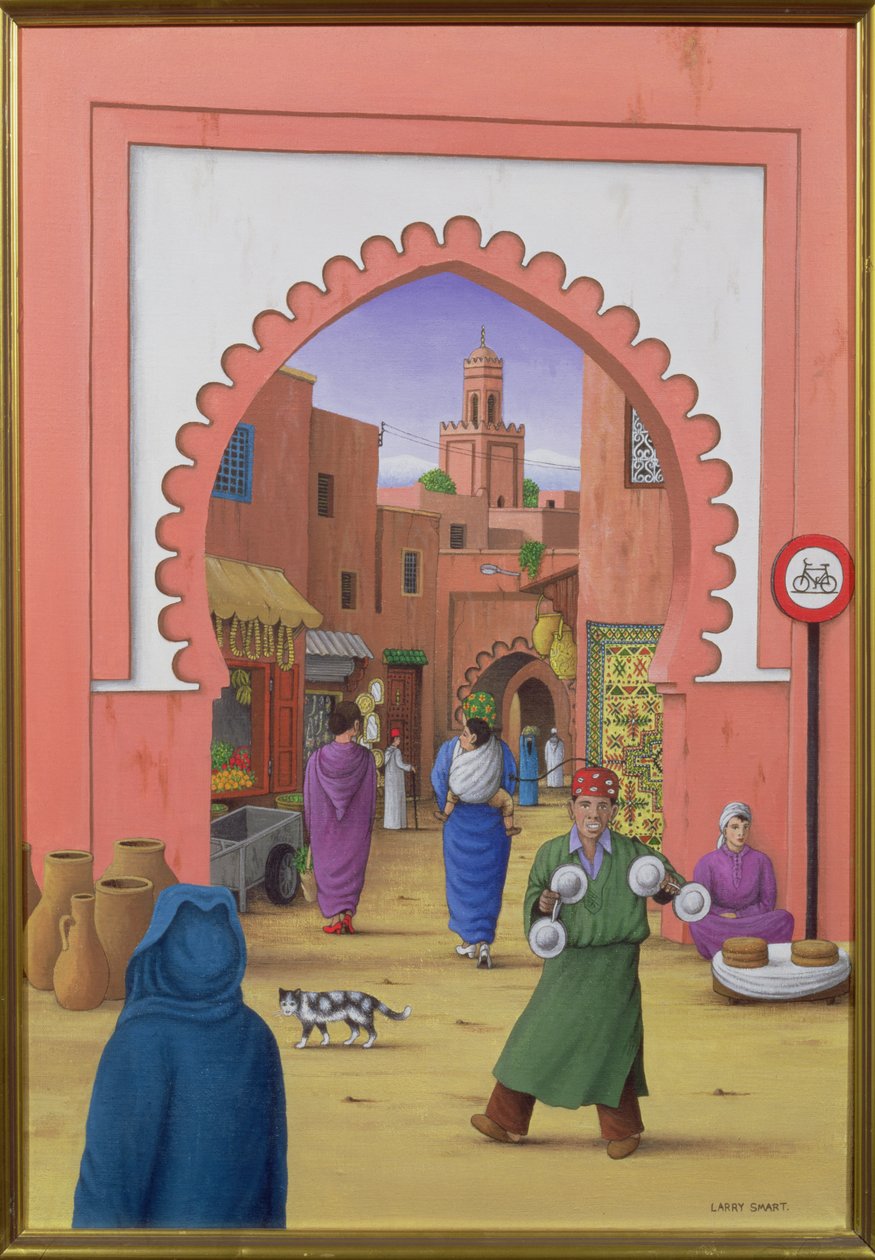 Gatubild i Marrakech, 1992 (akryl på linne) av Larry Smart