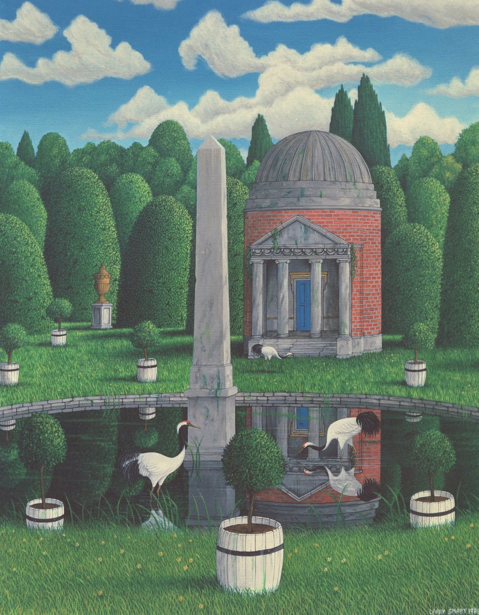 Temple, Chiswick House Gardens, 1989 (akryl på linne) av Larry Smart