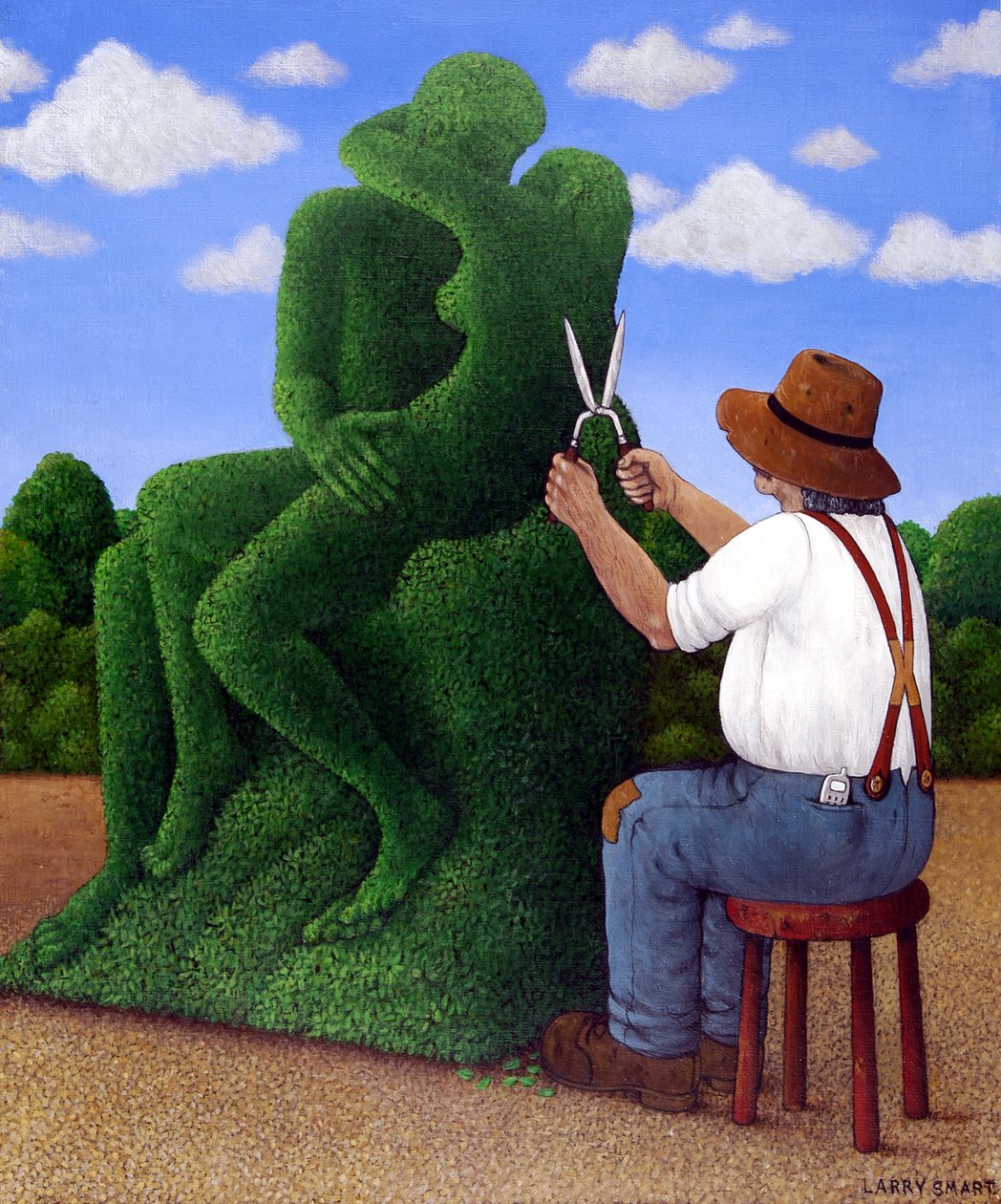 Topiary Kiss (akryl på linne) av Larry Smart