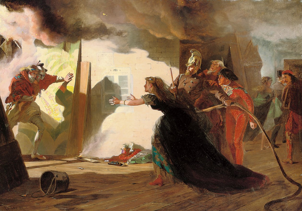Elda på teatern (olja på duk) av Laslett John Pott