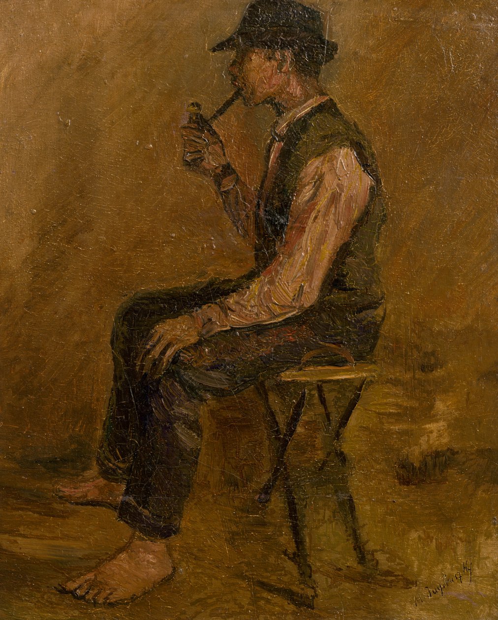 Study of a Seated Man with a Pipe av Laszlo Mednyanszky