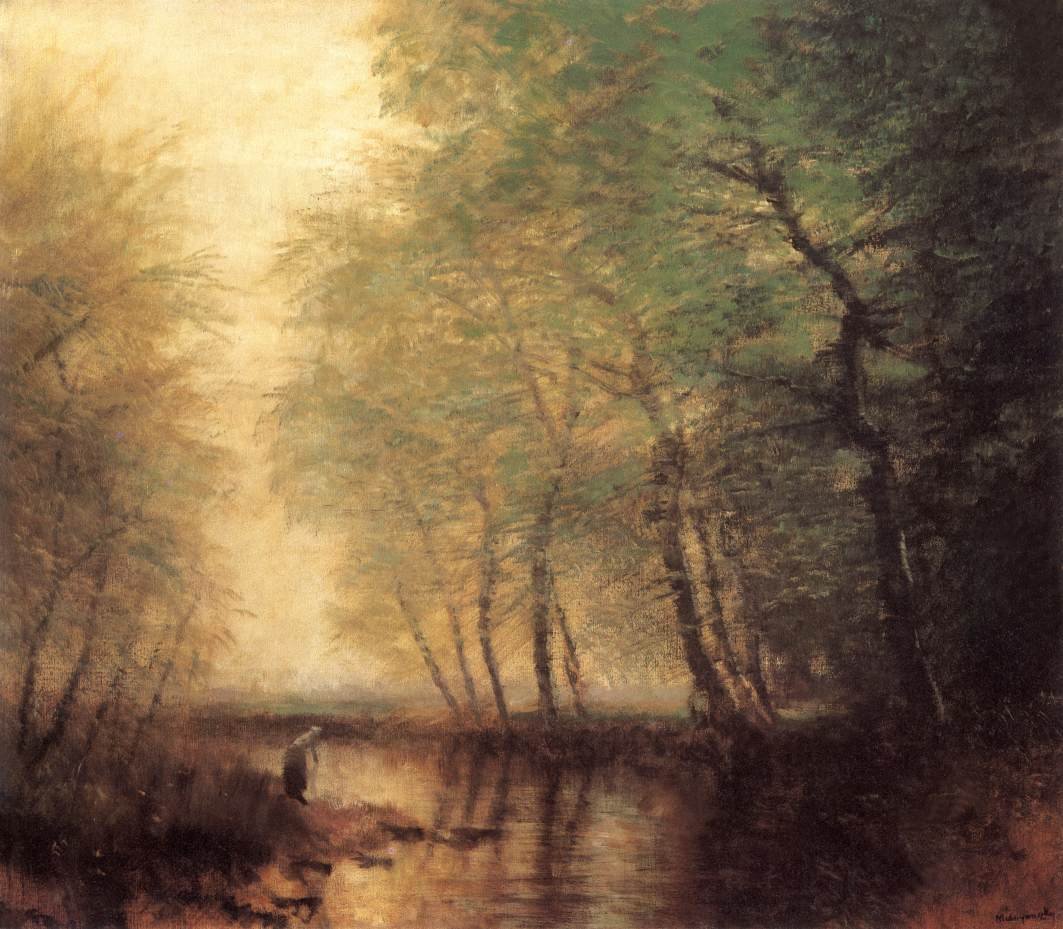 Waterside Scene with Figure av Laszlo Mednyanszky