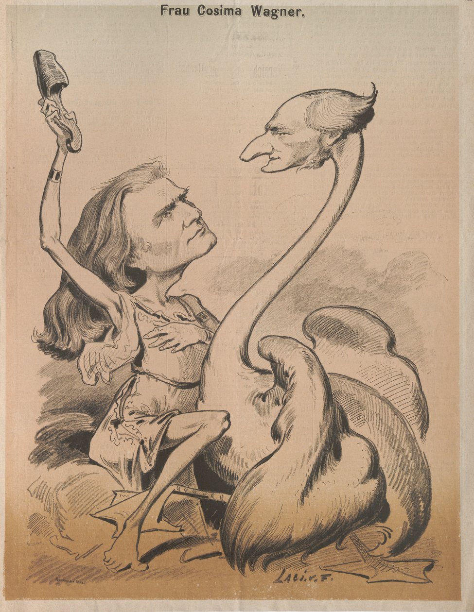 Richard Wagner som Swan och Cosima Wagner som Leda Cover av Die Bombe, 1875. av Laszlo Frecskay
