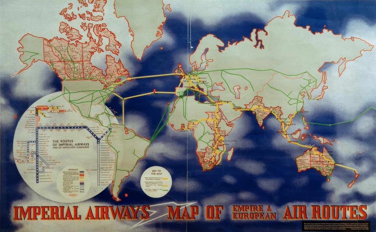 Imperial Airways karta över Empire och European Air Routes av Laszlo Moholy Nagy