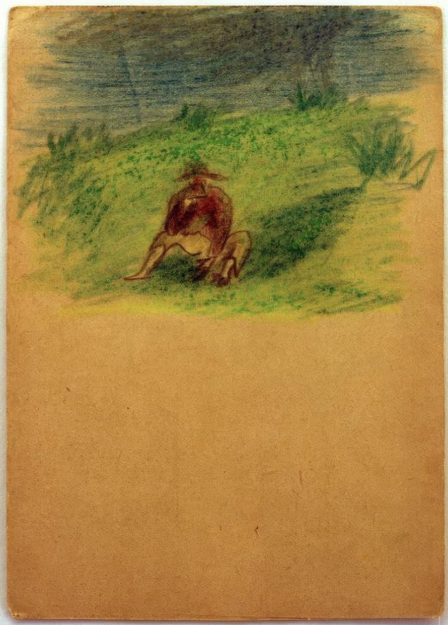 Untitled (man sitter på äng) av Laszlo Moholy Nagy