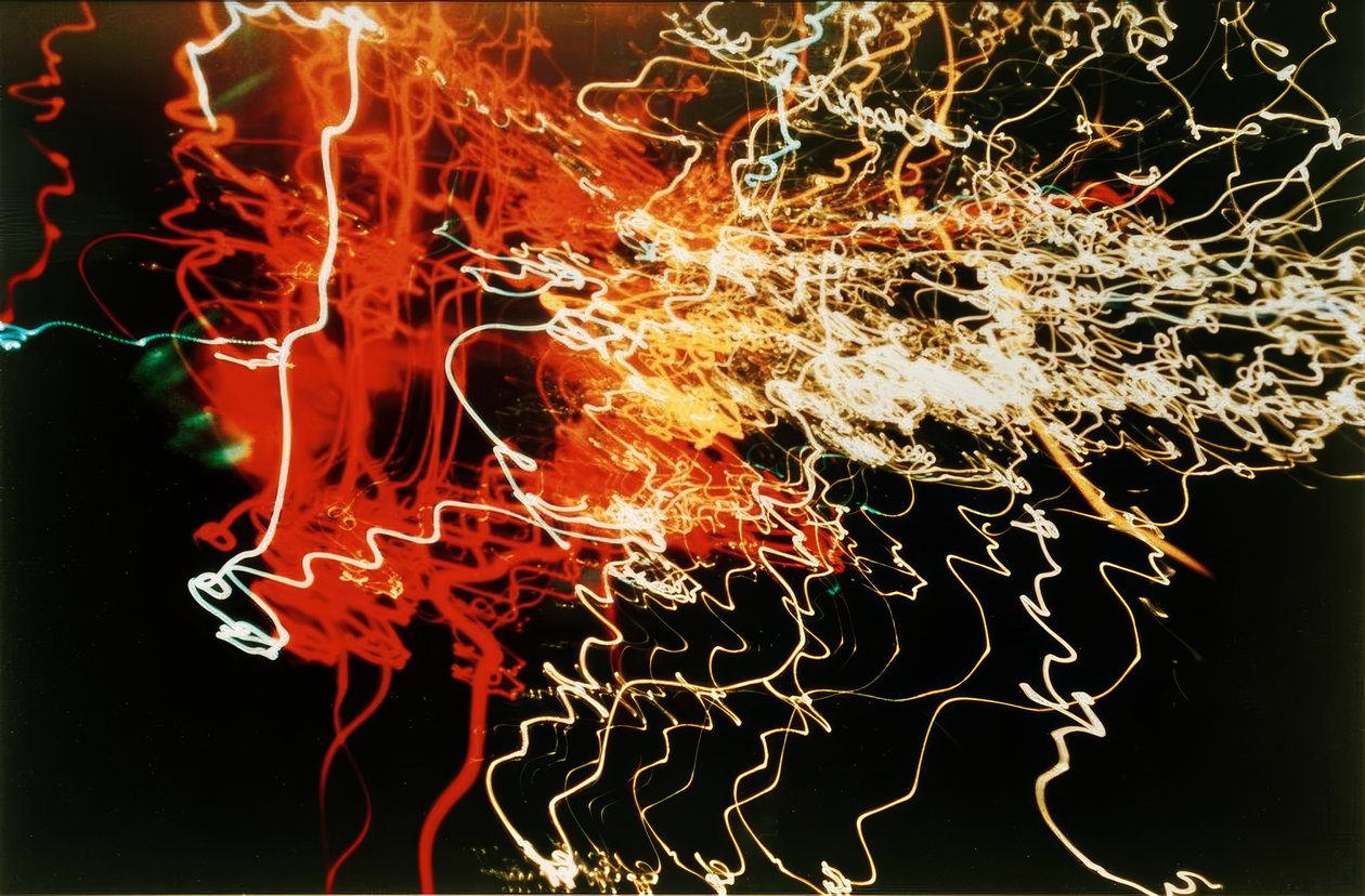Ohne Titel (Autostrålkastare vita, orange och röda, trafiksnurrar) av Laszlo Moholy Nagy