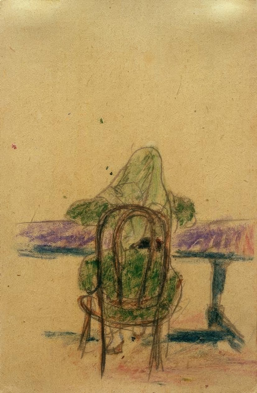 Untitled (flicka som sitter vid bordet, bakifrån) av Laszlo Moholy Nagy