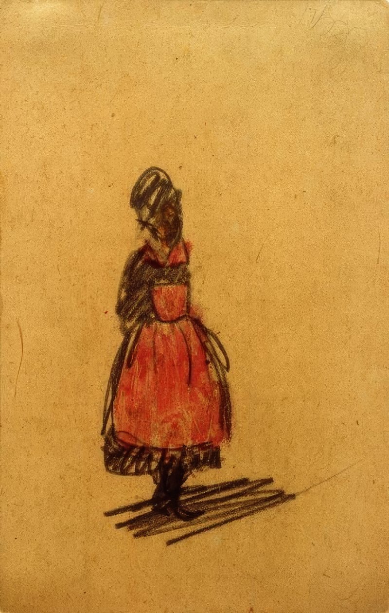 Untitled (stående kvinna med rött förkläde) av Laszlo Moholy Nagy