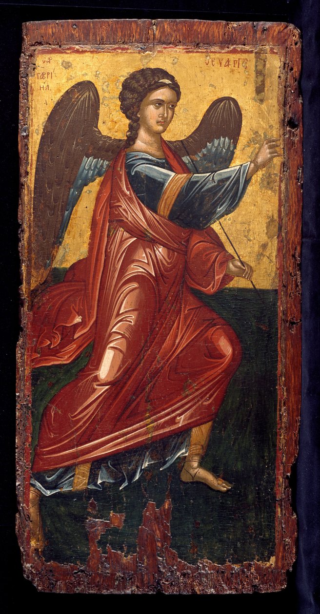 Ärkeängeln Gabriel, från en scen med budskap på en ikonostasis i Kungadörren. av Byzantine Greek