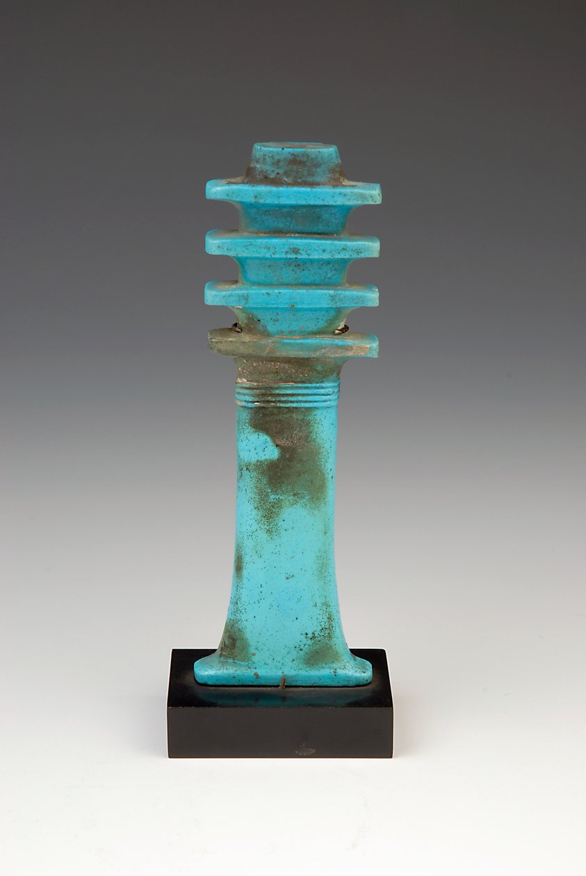 Djed Pillar Amulet fajans & klarblå glasyr av Late Period Egyptian