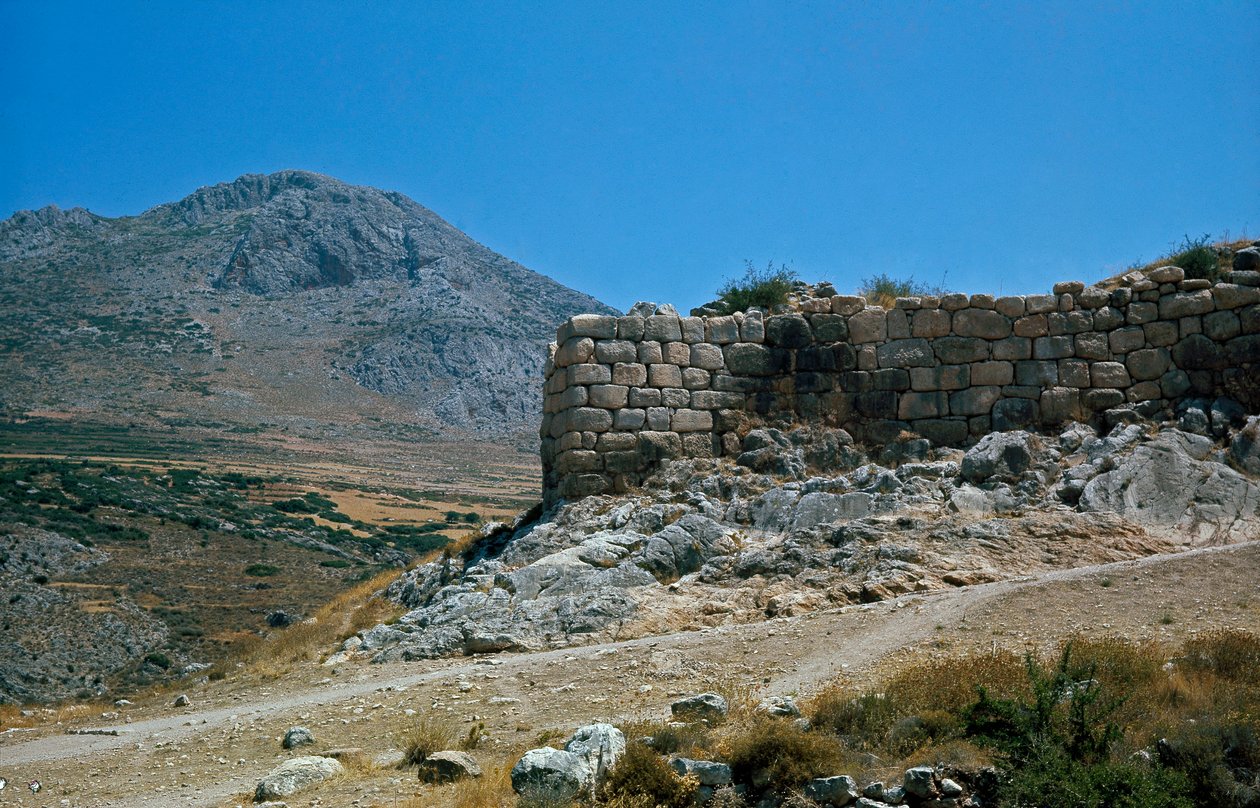 Akropolisens väggar: platsen för den antika staden Mykenes, på Peloponnesos (1500-1100 f.Kr.) Grekland av Late Helladic Period Mycenaean