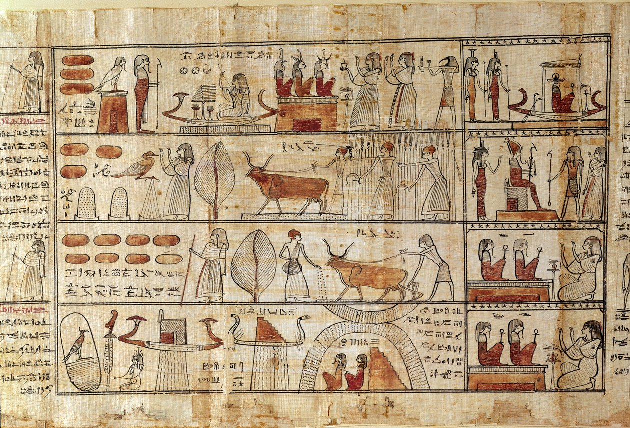 Jordbruksscener, detalj från The Book of the Dead of Tsekhons (papyrus) av Late Period Egyptian