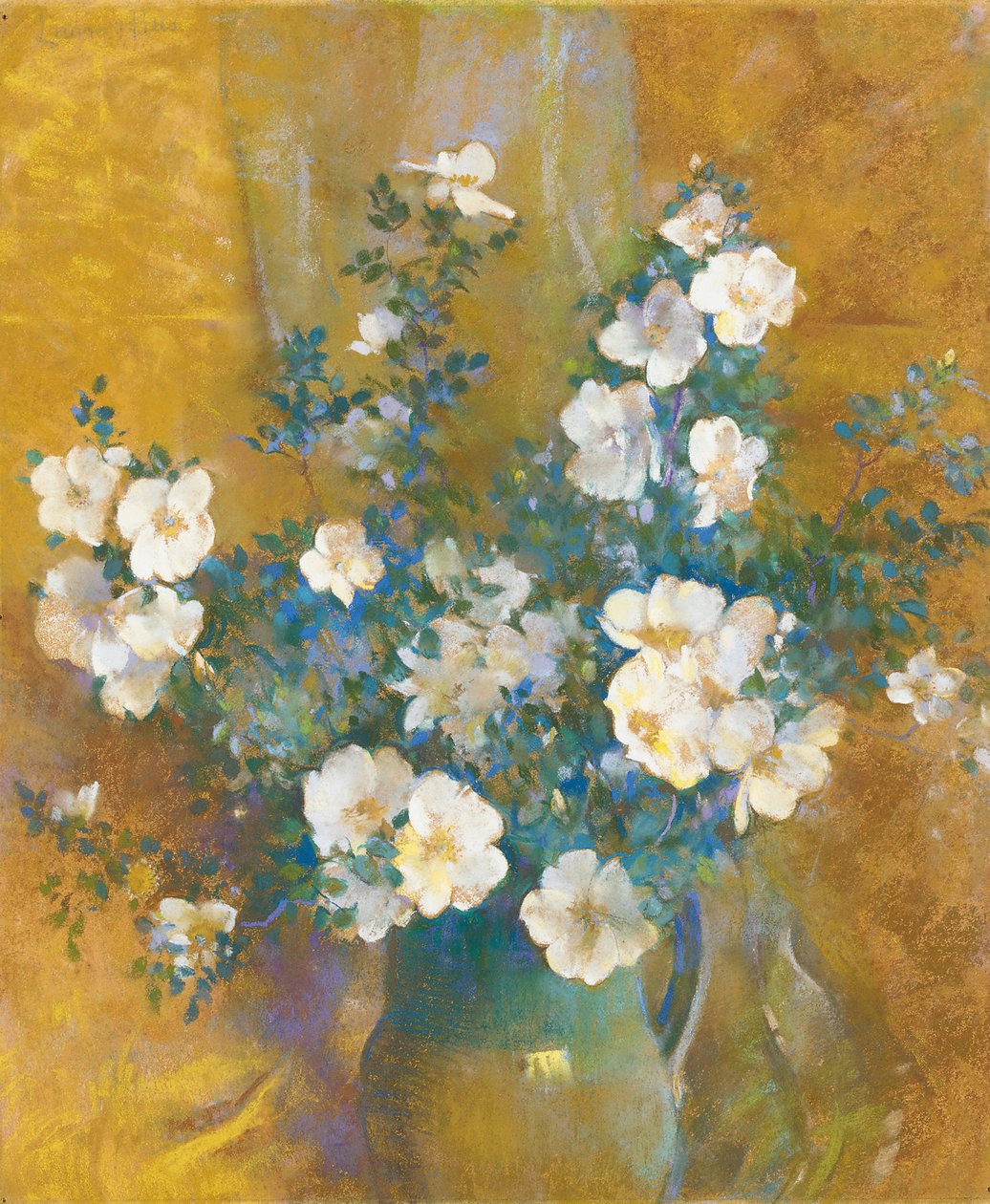 Vita rosor (pastell ombord) av Laura Coombs Hills