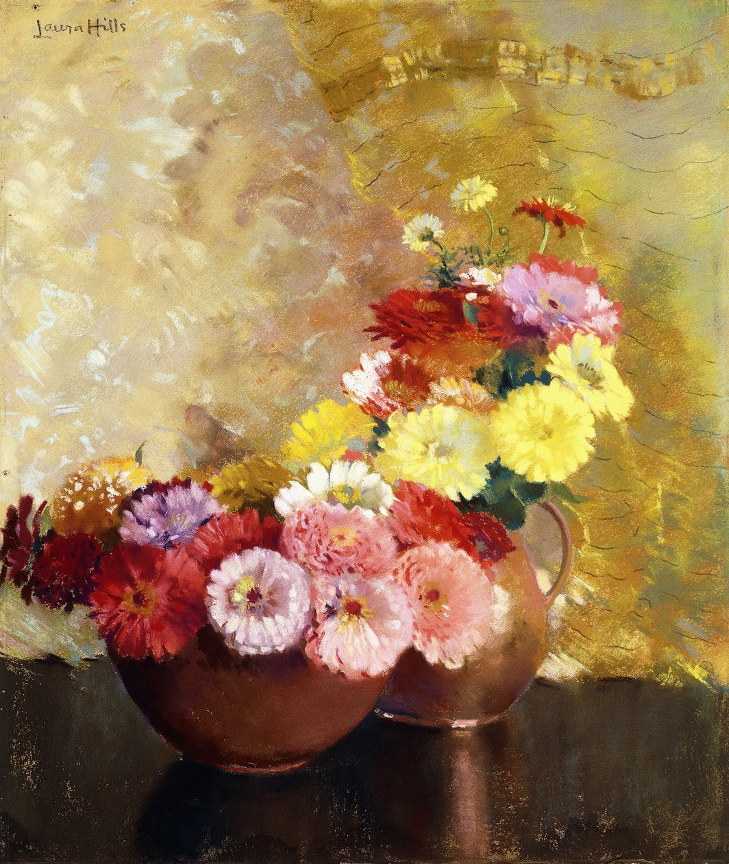 Zinnias och koppar av Laura Coombs Hills