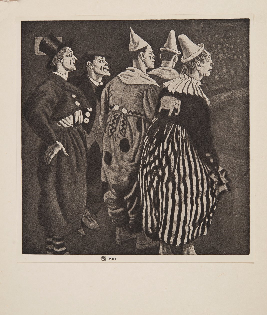 Fem clowner, pub. 1926. av Laura Knight
