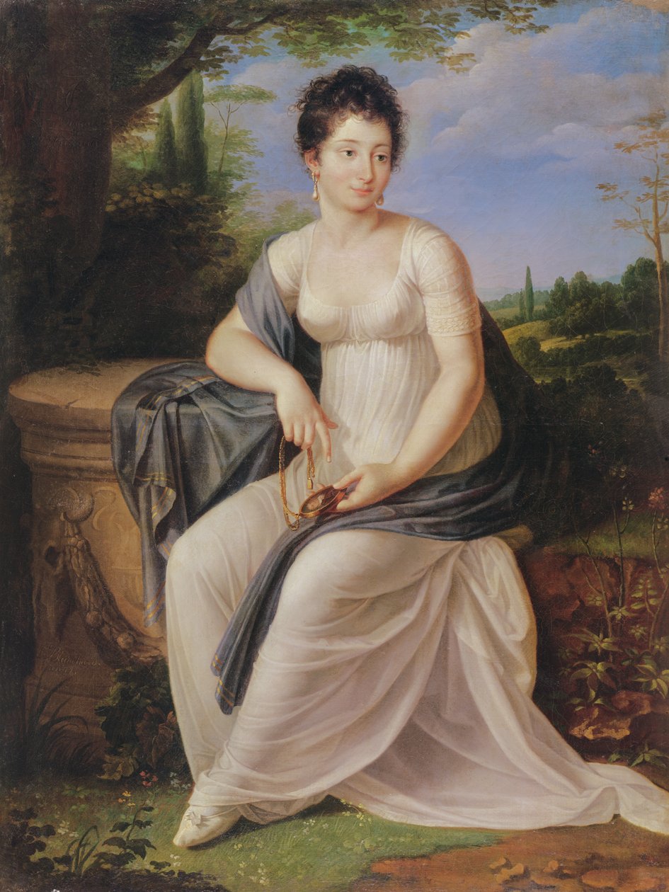 Madame de Saint-Amand i en kostym från Directoire-perioden, 1795-99 av Laurent Blanchard