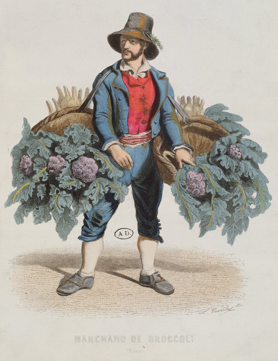Broccoliförsäljare i Rom, mitten av 1800-talet (färgstick) av Laurent Francois Guerdet