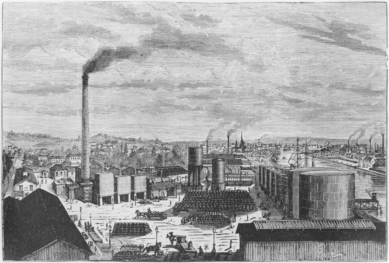Deutsch Company, fabriken i Rouen, illustration från "Les Grandes Usines" av Julien Turgan, ca 1880 av Laurent Victor Rose