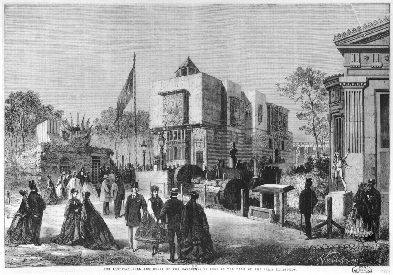 Den egyptiska arkitekturen och en modell av Roms katakomber vid världsutställningen på Champ-de-Mars i Paris, 1867 av Laurent Victor Rose