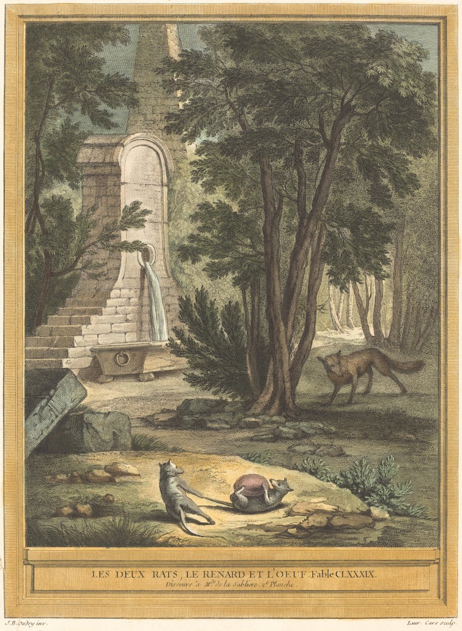 Två råttor, räven och ägget av Laurent Cars after Jean Baptiste Oudry