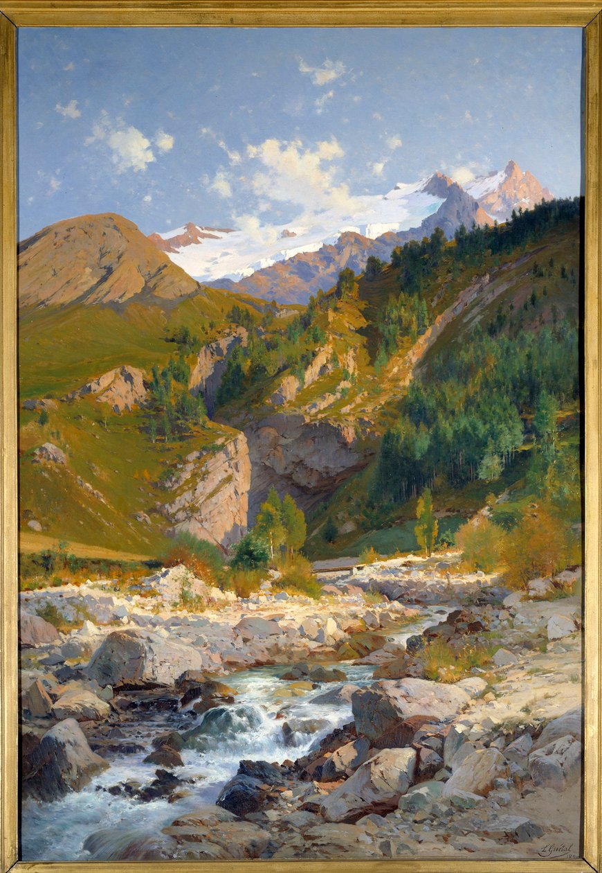 Floden har Chavalchere, Tabuchet-glaciären och Meijebergslandskapet. Målning av Laurent Guetal (1841-1892) 1888 Grenoble, Musee des Beaux Arts av Laurent Guétal