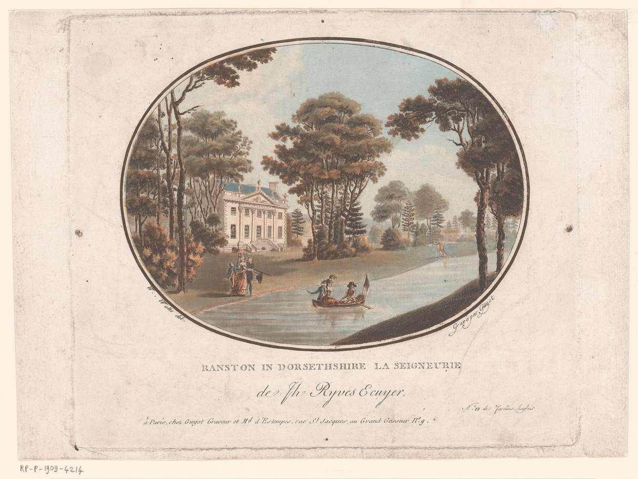 Utsikt över Ranston i Dorsetshire Ranston i Dorsethshire La Seigneurie de Jh Ryves Ecuyer. (titel på objekt) Jardins Anglais (serietitel på objekt) English Gardens (serietitel) av Laurent Guyot