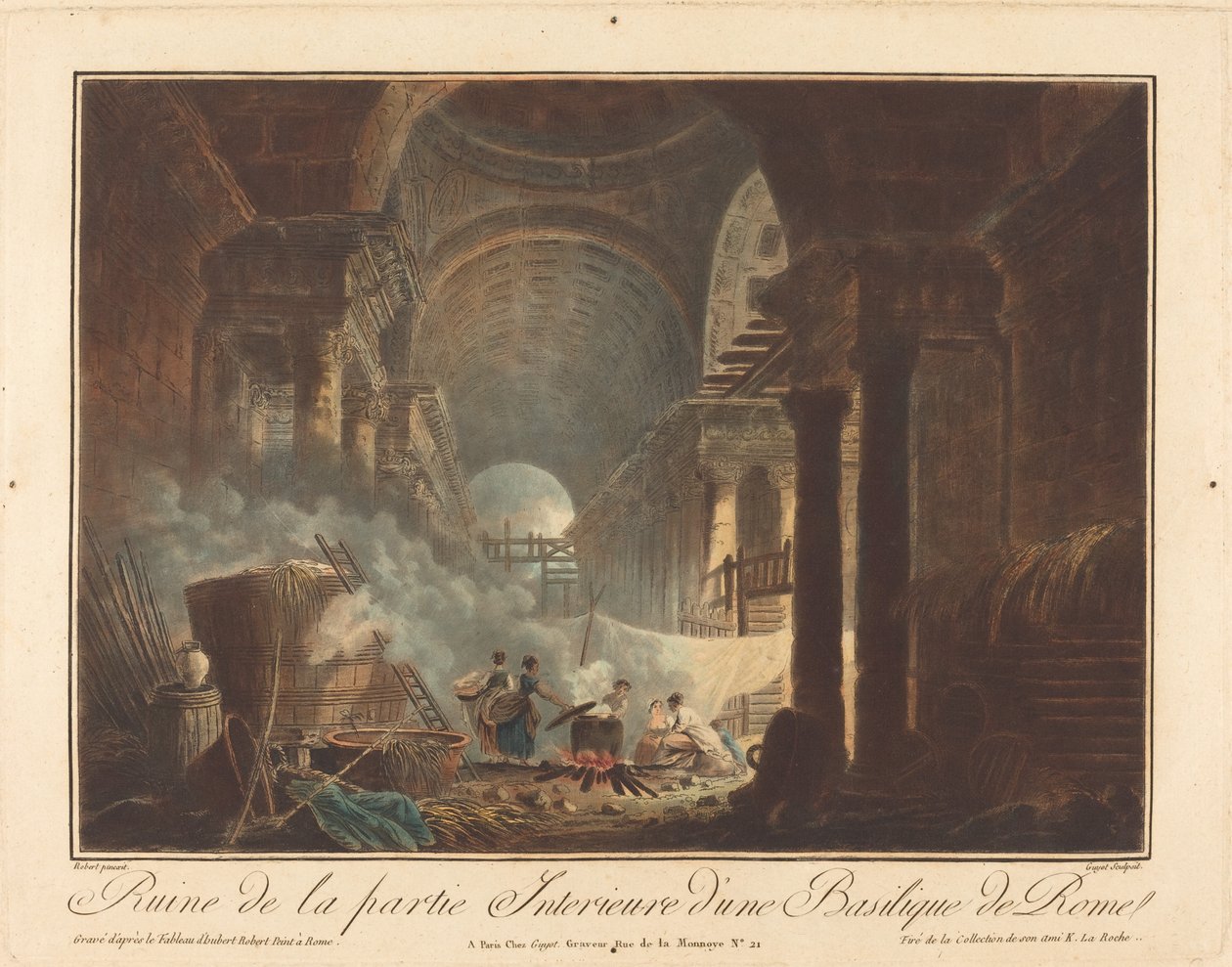 Ruin av den inre delen av en basilika i Rom av Laurent Guyot after Hubert Robert