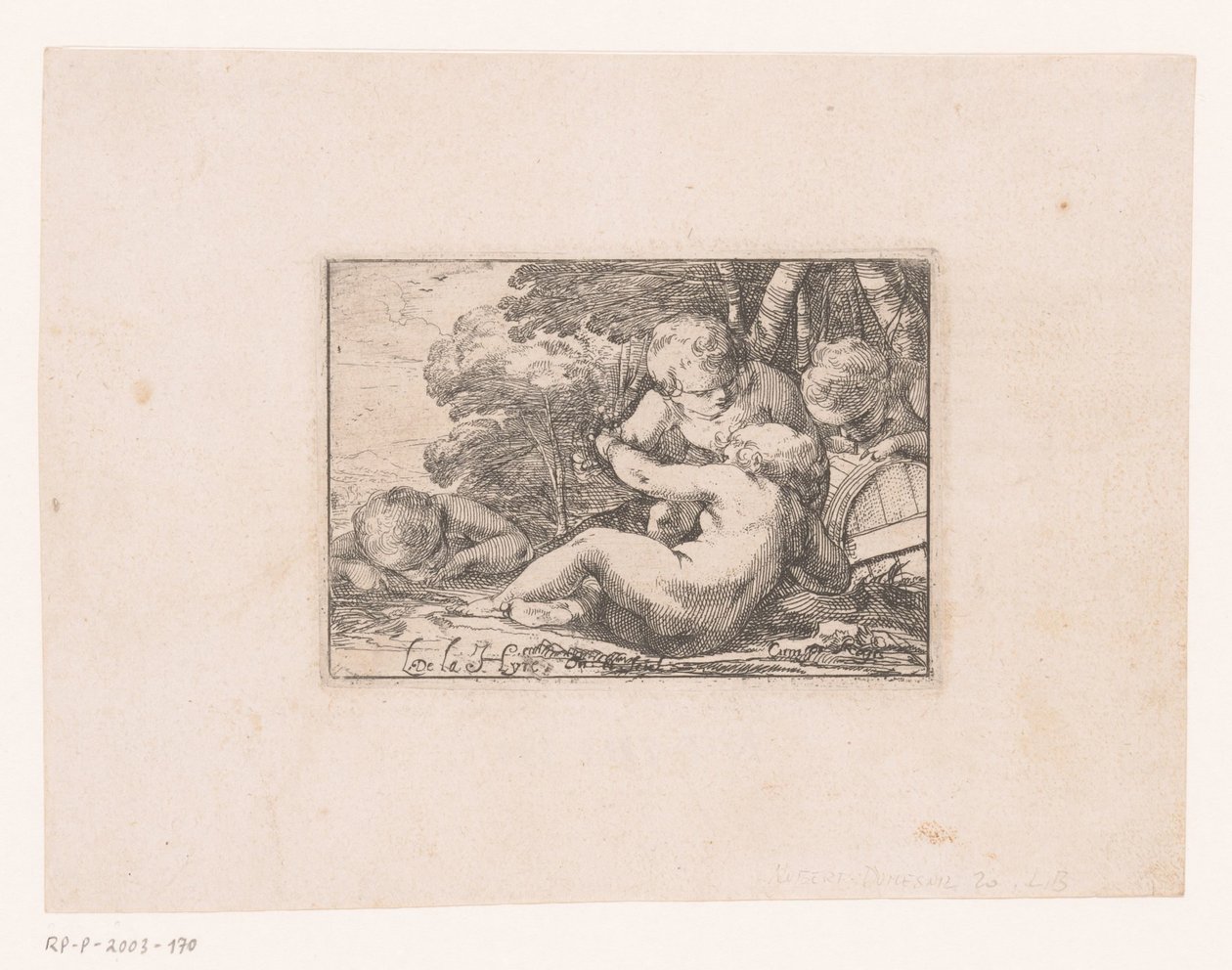 Bacchanal med berusad putti av Laurent de La Hire