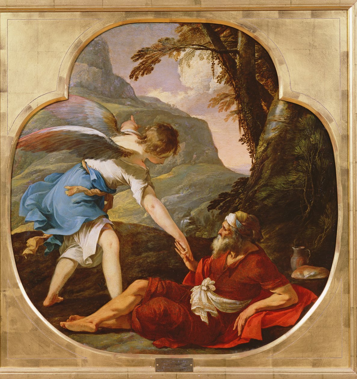 Elijah räddad av en ängel, ca 1630 (olja på koppar) av Laurent de la Hyre