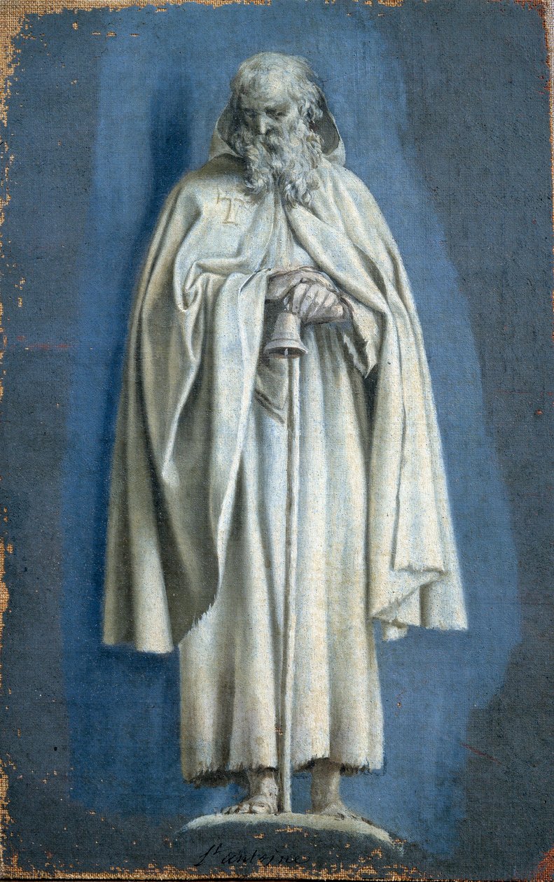 Sankt Antoine den store håller en klocka Målning med camaieu på duk av Laurent de La Hyre (1606-1656) 1600-talets Paris. Louvren av Laurent de la Hyre