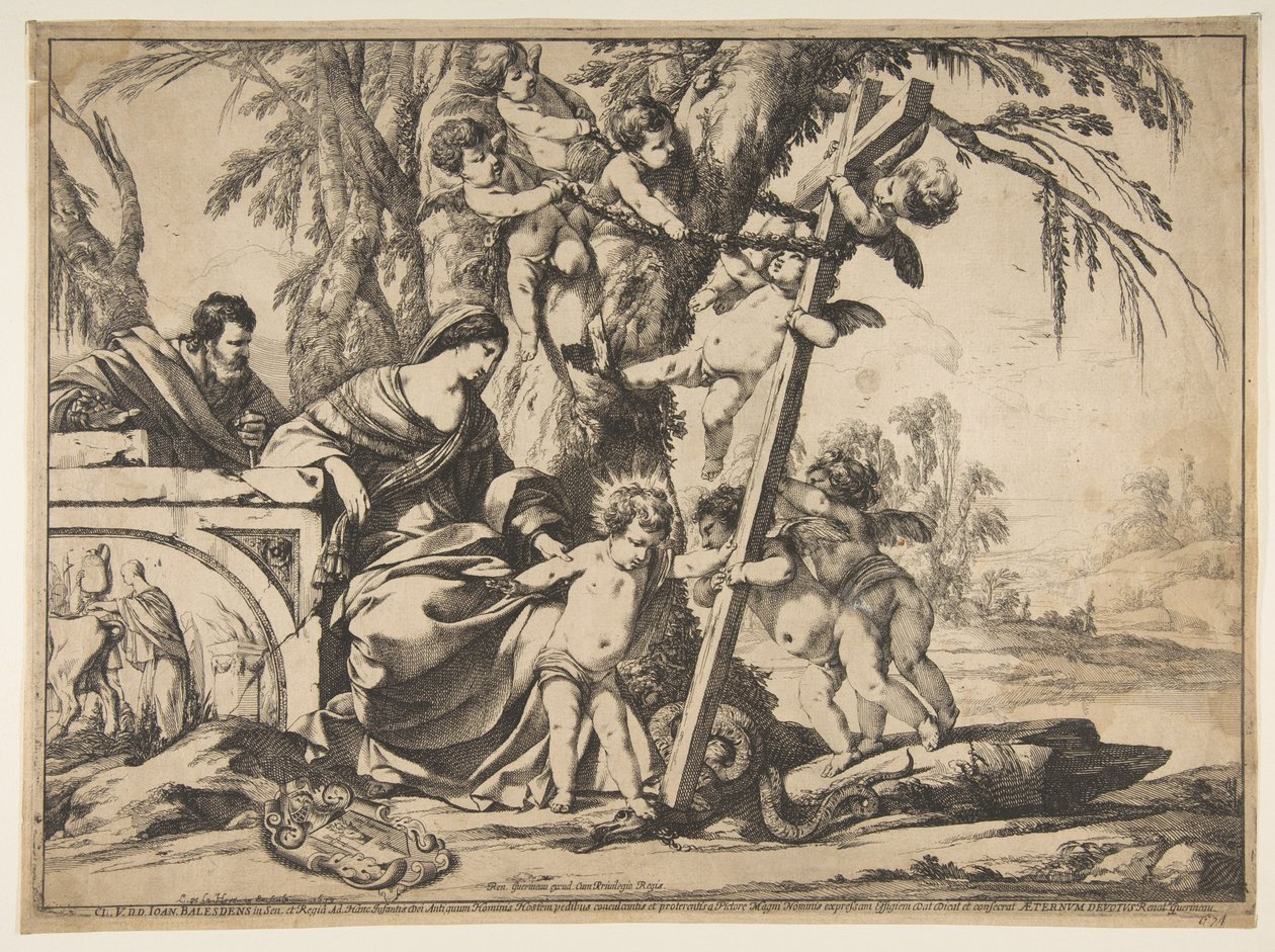Helig familj med Kristusbarn som trampar på ormen, 1639. av Laurent de la Hyre
