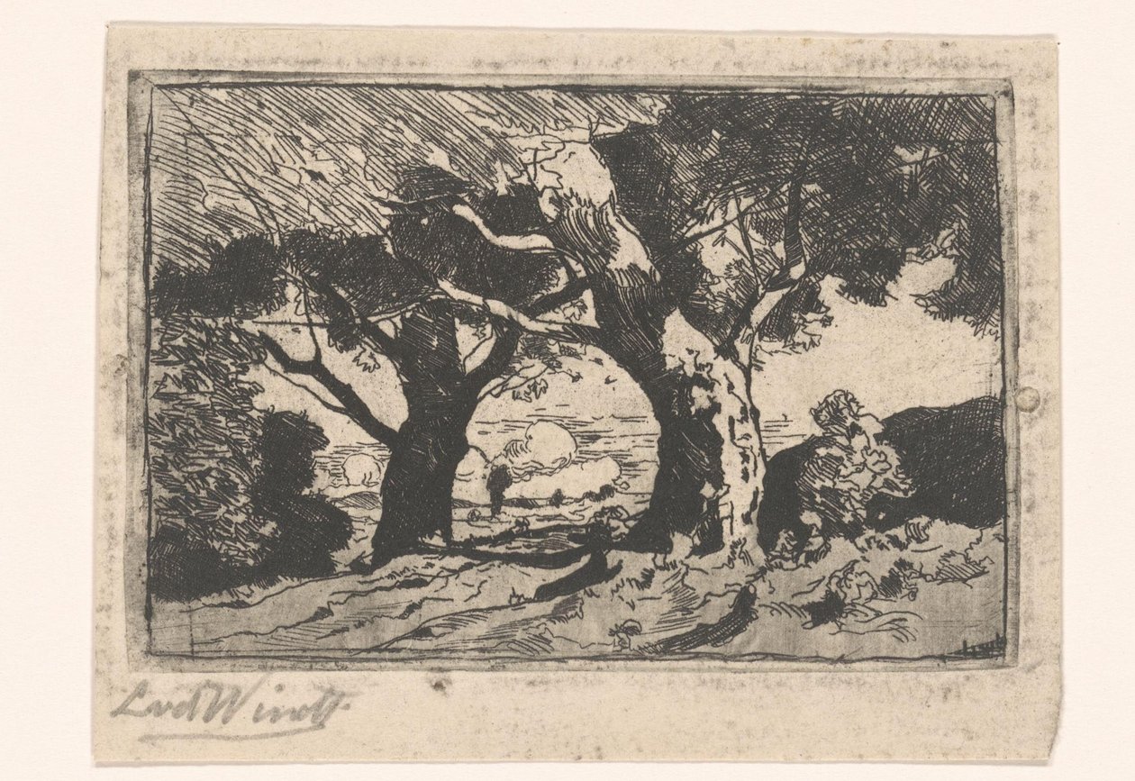 Landskap med två stora träd av Laurent van der Windt (signed by artist)