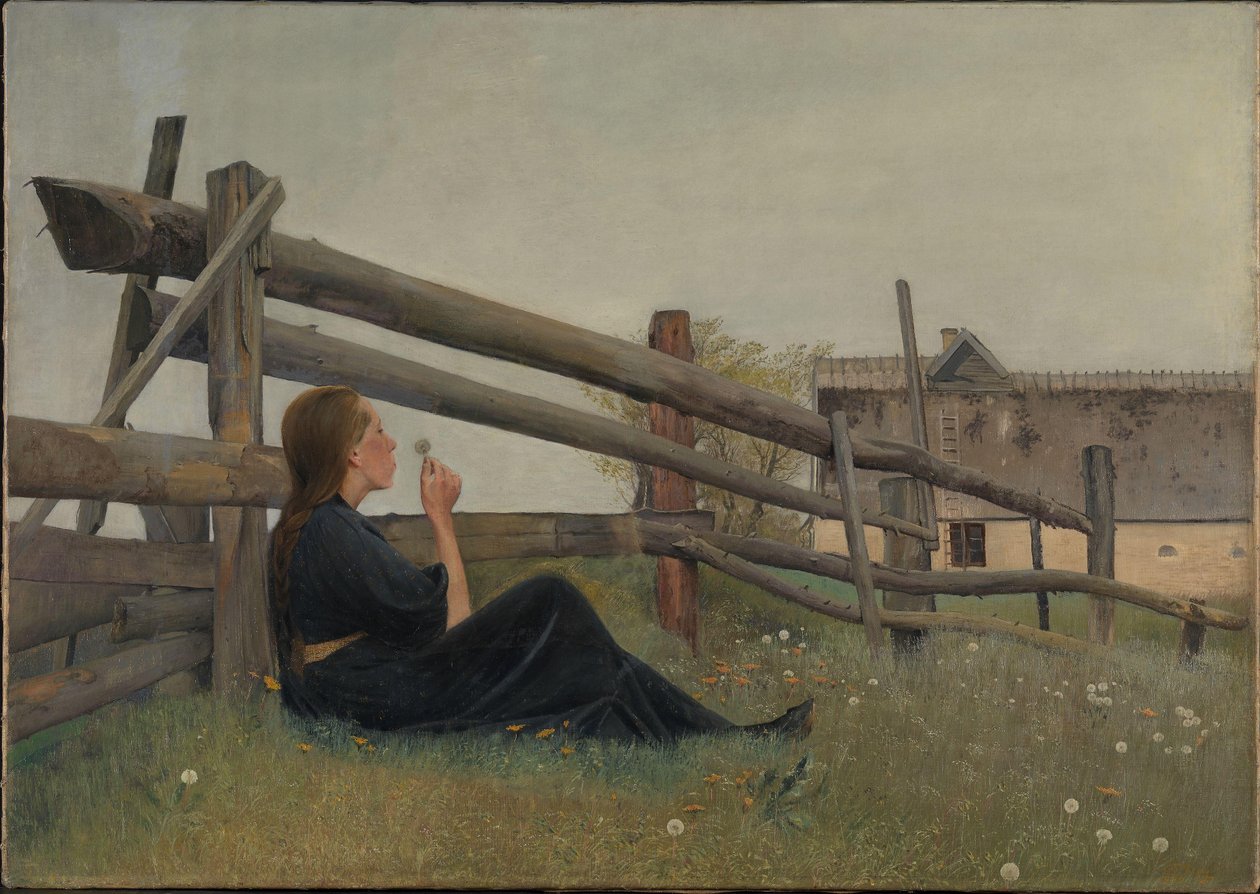 juni. Flicka som blåser maskrosfrön, 1899 av Laurits Andersen Ring