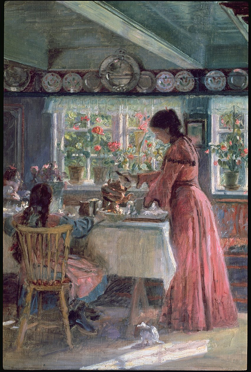 Hälla upp morgonkaffe, 1906 av Laurits Regner Tuxen